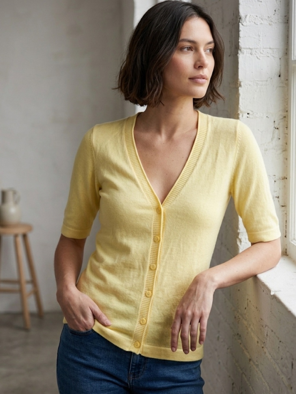 Reitmans Butter Yellow Button Front Top XS Cottagecore Light Summer Minimalist
